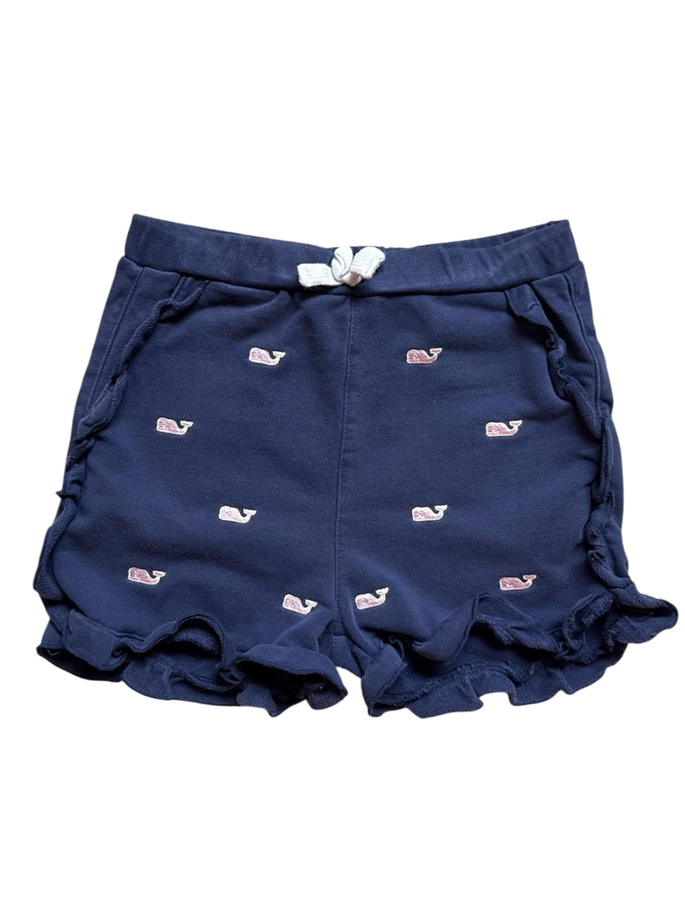 Vineyard Vines Girls Navy Embroidered Whale Logo Ruffle Hem Pull-On Shorts 5T
